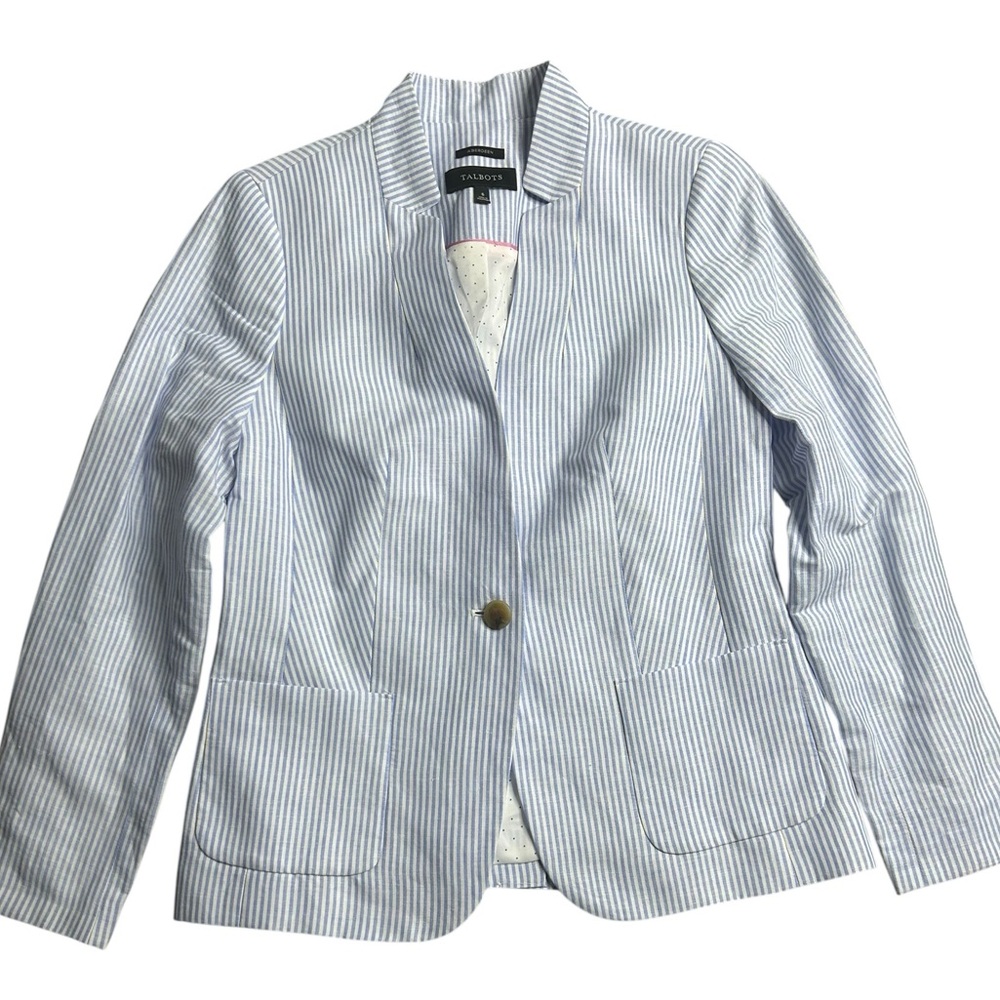 Talbots Woman’s Aberdeen‎ Blue White Stripe Linen Blazer Size 6 NWOT